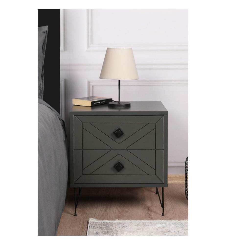 Nightstand, Anthracite, Melamine Coated Particle Board