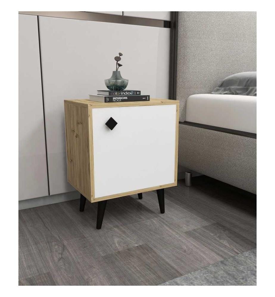 Nightstand, Oak White, Melamine Coated Particle Board