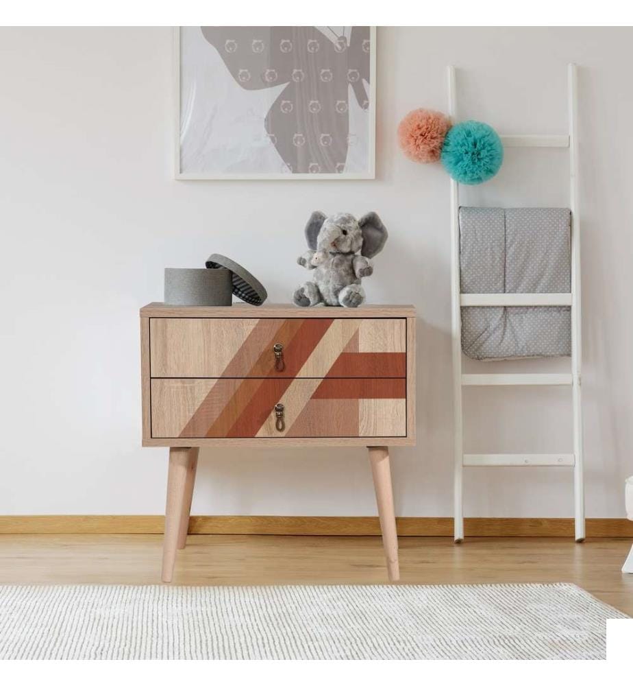Nightstand, Multicolor, Melamine Coated Particle Board, Wooden Legs