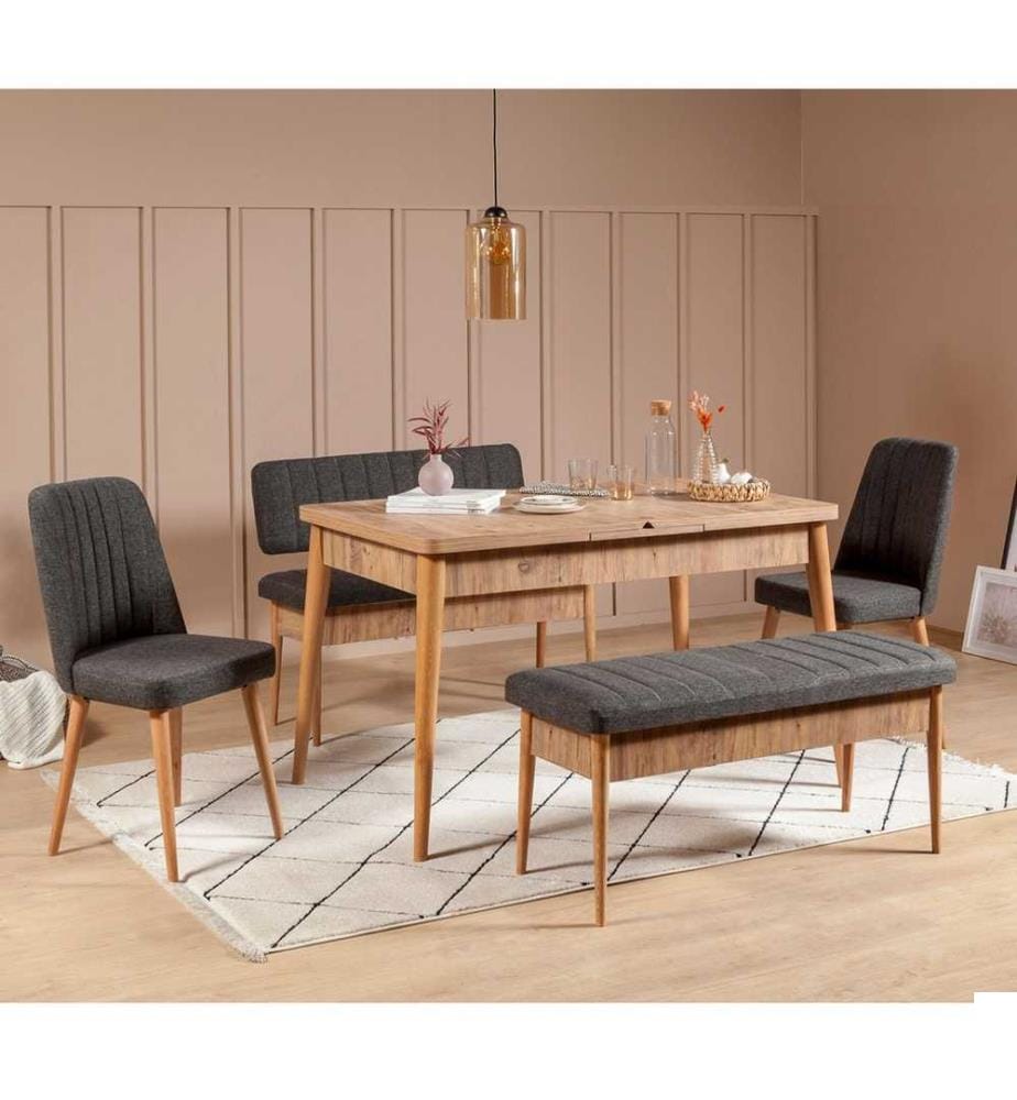 Table & Chairs Set, 5 Pieces, Atlantic Pine Anthracite, Melamine Coated Particle Board, Polyester Fabric Material