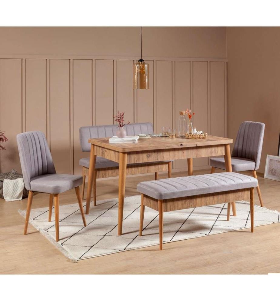 Table & Chairs Set, 5 Pieces, Atlantic Pine Soho, Melamine Coated Particle Board, Polyester Fabric Material