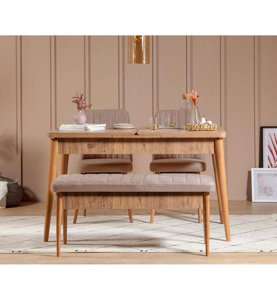 Table & Chairs Set, 4 Pieces, Atlantic Pine Stone, Melamine Coated Particle Board, Polyester Fabric Material