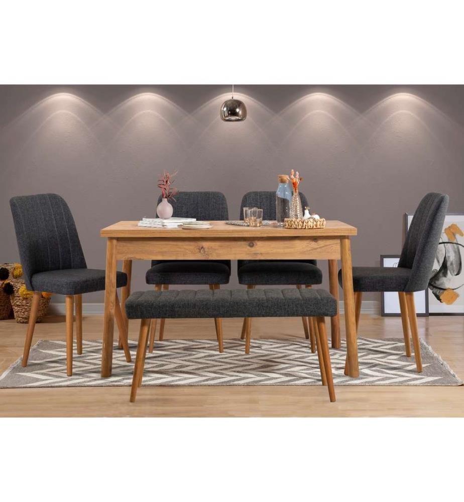 Table & Chairs Set, 6 Pieces, Atlantic Pine Anthracite, Melamine Coated Particle Board