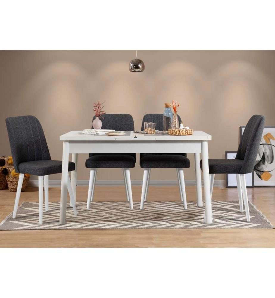 Table & Chairs Set, 5 Pieces, White Anthracite, Melamine Coated Particle Board