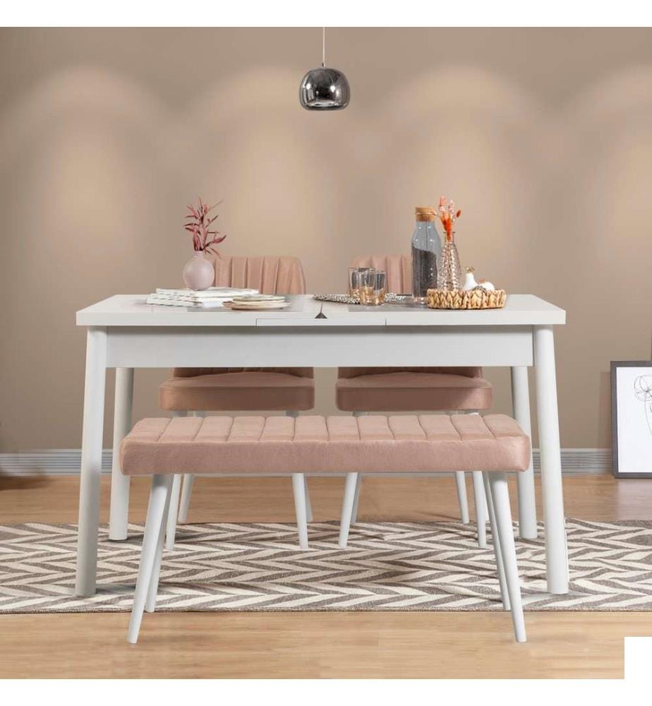 Table & Chairs Set, 4 Pieces, White Stone, Melamine Coated Particle Board
