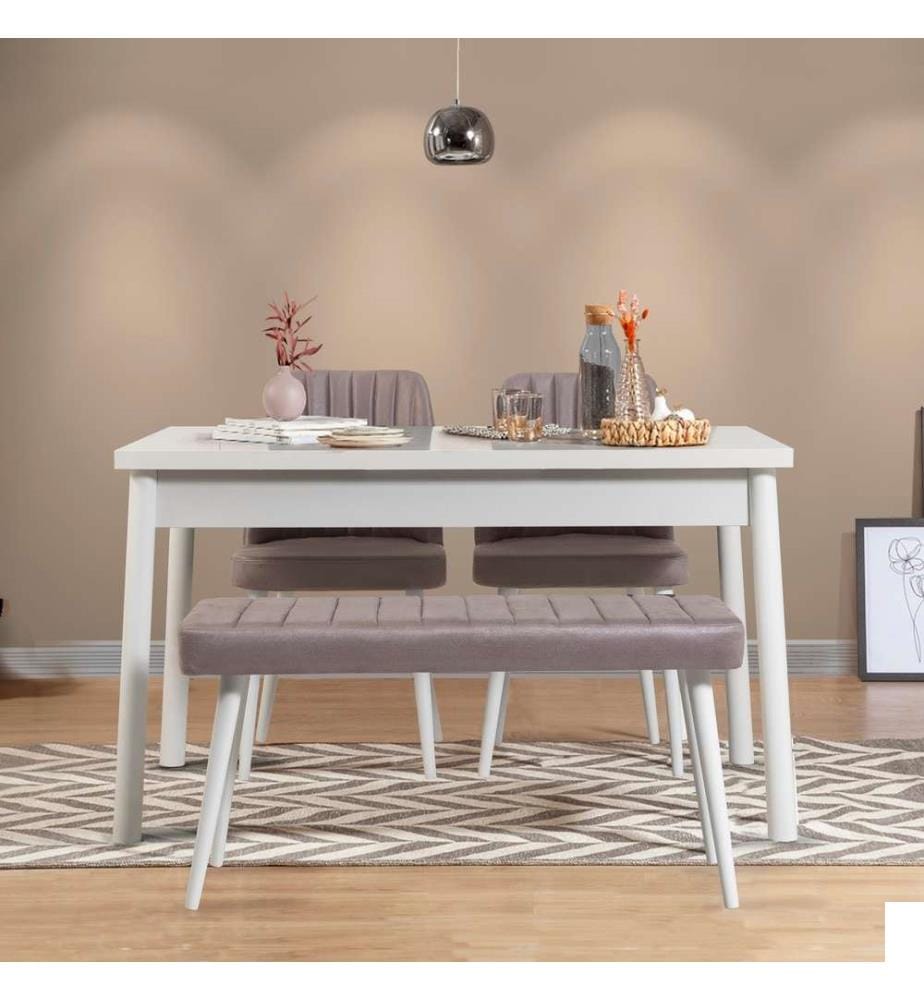 Table & Chairs Set, 4 Pieces, White Grey, Melamine Coated Particle Board