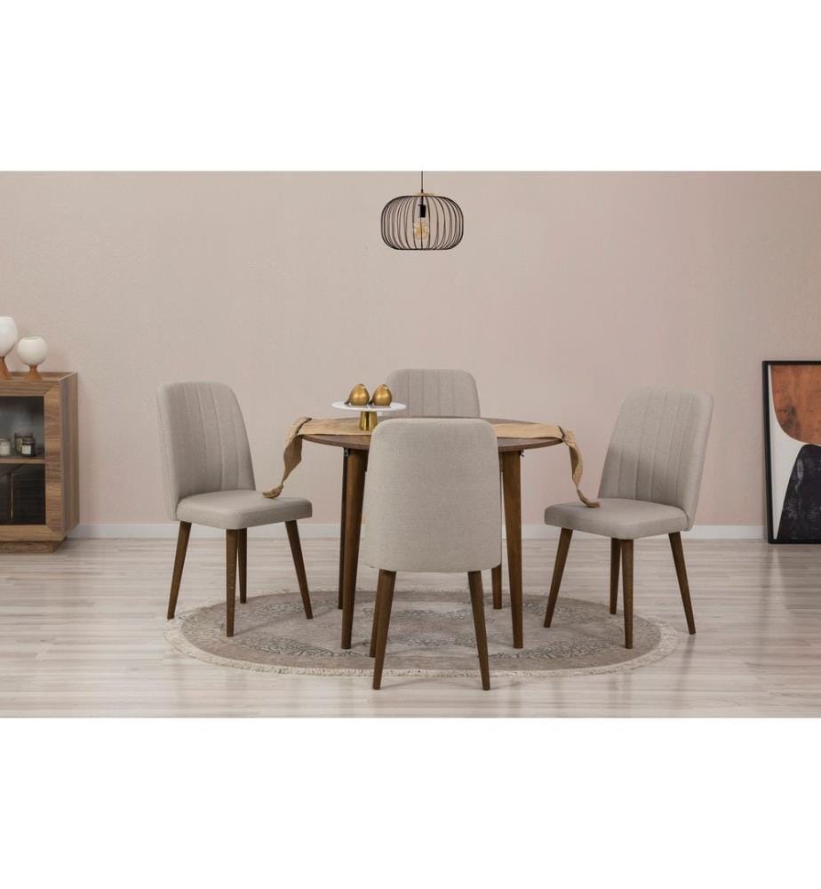Extendable Dining Table & Chairs Set , 5 Pieces, Walnut, Cream, Melamine Coated Particle Board