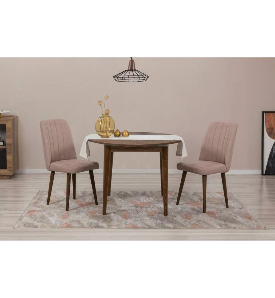 Extendable Dining Table & Chairs Set , 3 Pieces, Walnut, Stone, Melamine Coated Particle Board