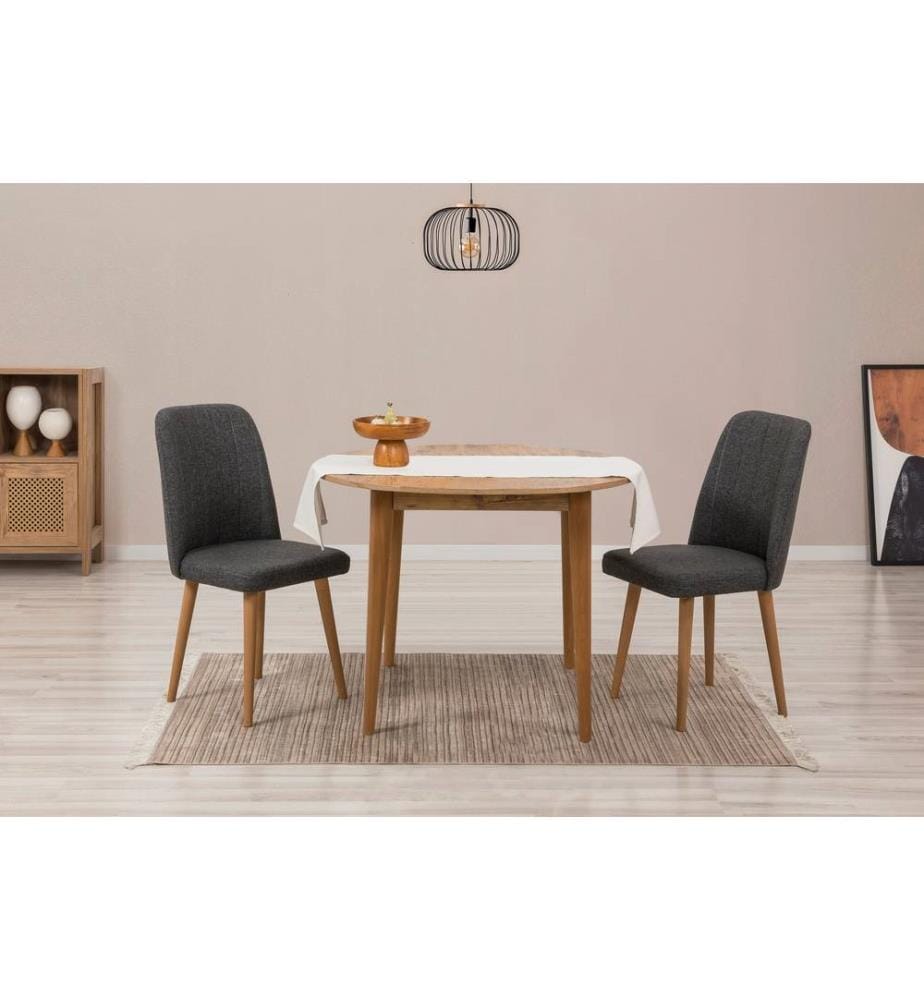 Extendable Dining Table & Chairs Set , 3 Pieces, Atlantic Pine, Anthracite, Melamine Coated Particle Board