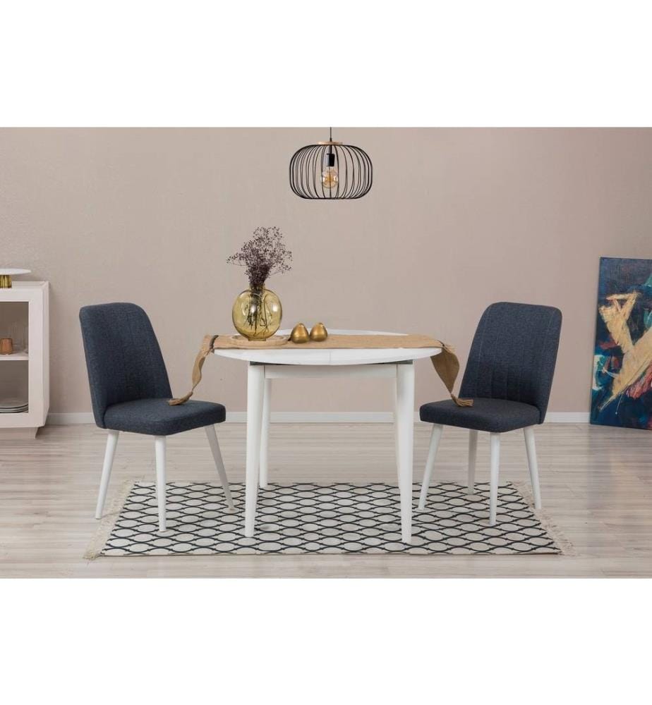 Extendable Dining Table & Chairs Set , 3 Pieces, White, Navy Blue, Melamine Coated Particle Board