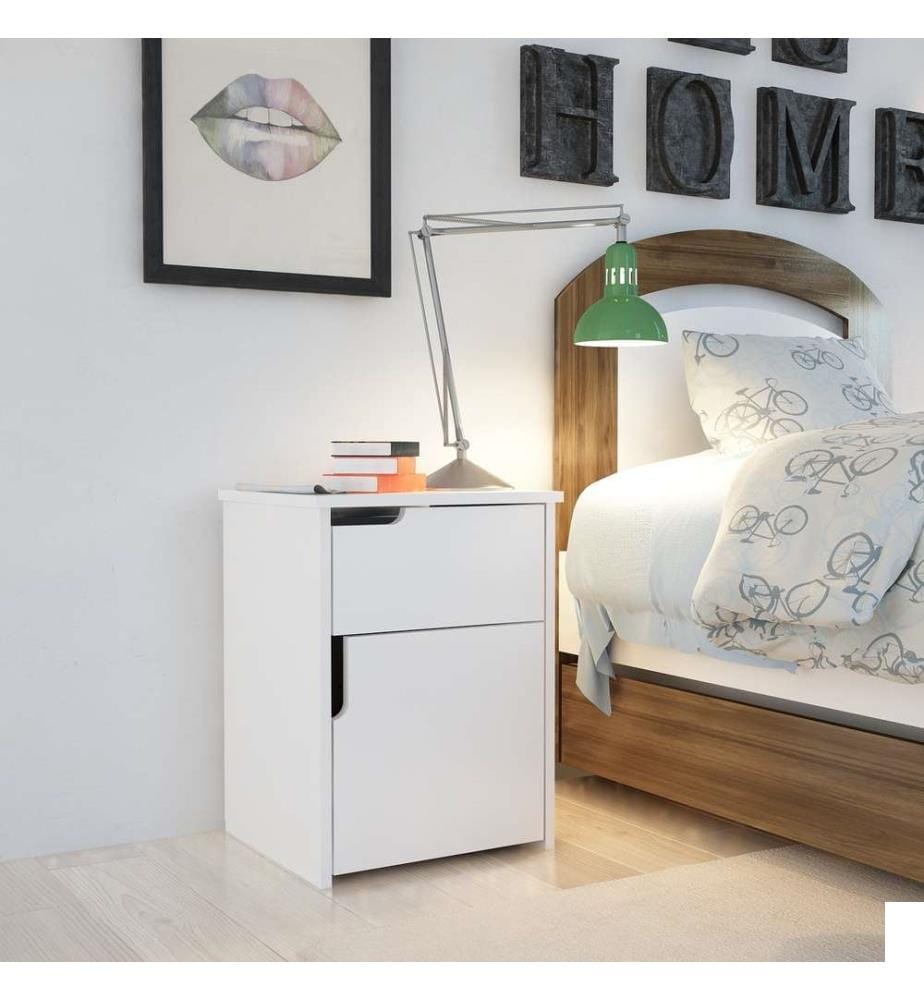 Nightstand, White, Melamine Coated Particle Board