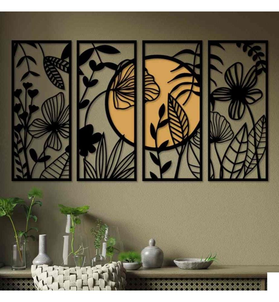 Accessoire mural décoratif en bois, noir, naturel, 100% bois - métal