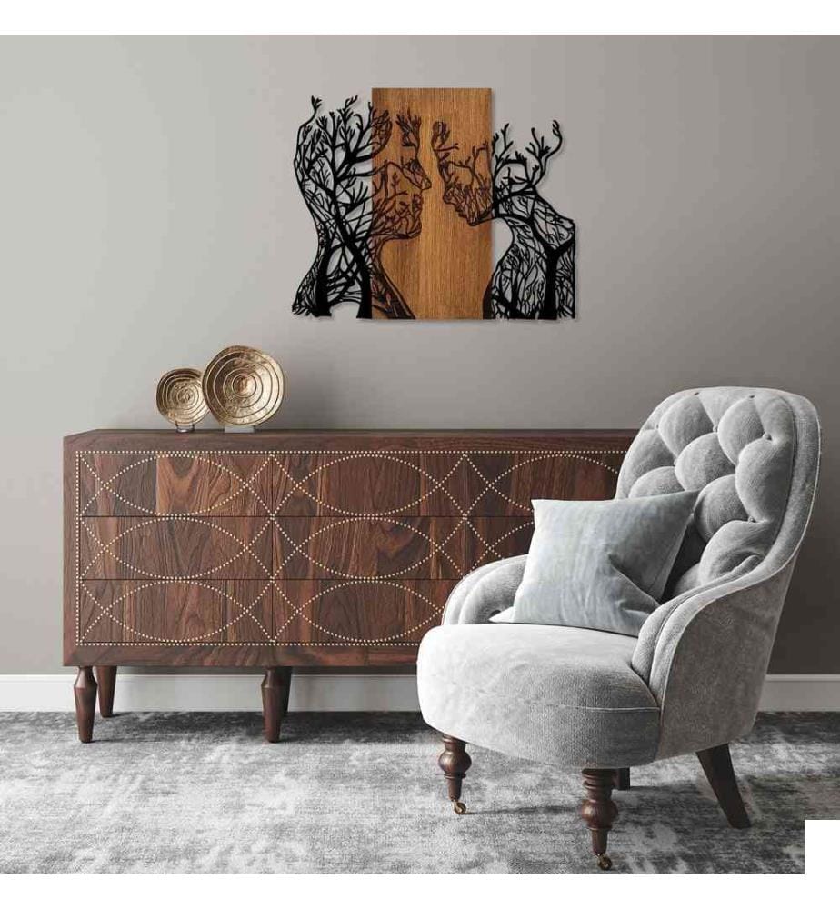 Accessoire mural décoratif en bois, noyer noir, 50% bois - 50% métal