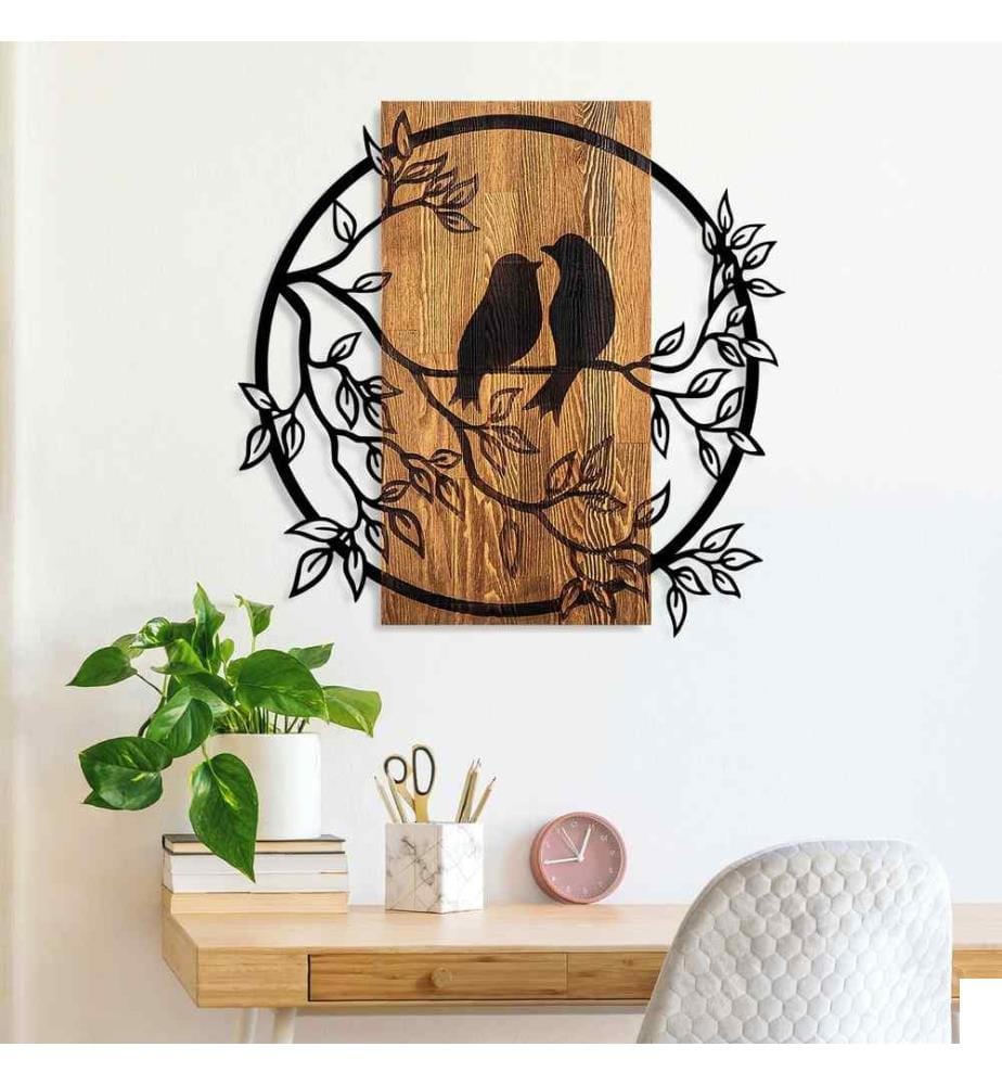 Accessoire mural décoratif en bois, noyer, noir, 100% bois - métal