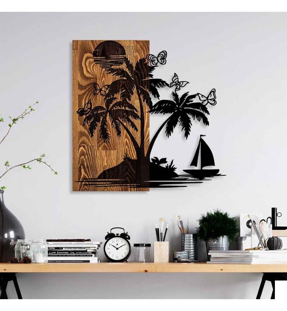 Accessoire mural décoratif en bois, noyer, noir, 100% bois - métal