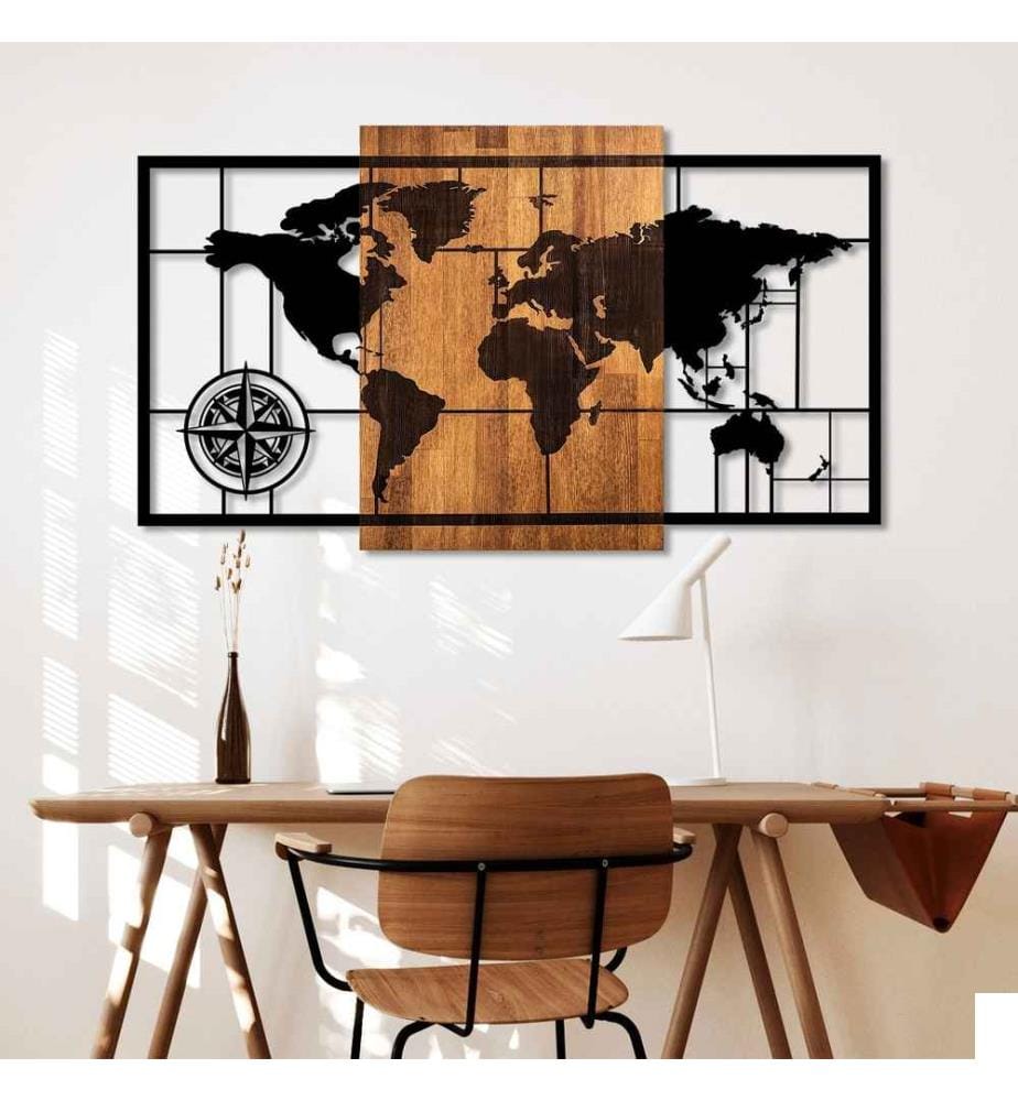 Accessoire mural décoratif en bois, noyer, noir, 100% bois - métal