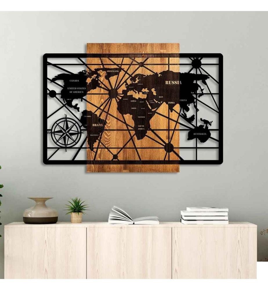 Accessoire mural décoratif en bois, noyer, noir, 100% bois - métal