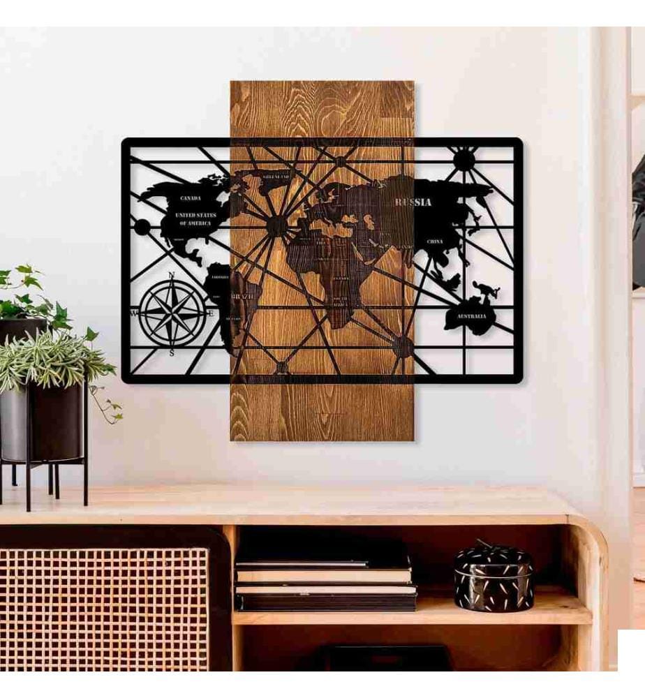 Accessoire mural décoratif en bois, noyer, noir, 100% bois - métal