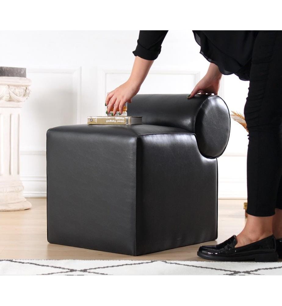 Pouf, noir, 100 % simili-cuir