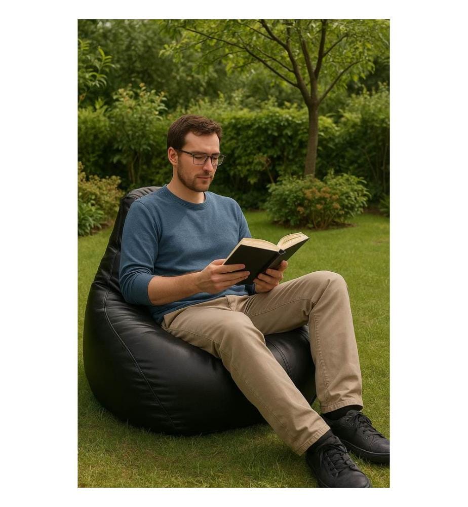 Sac pouf, noir, 100 % polyester, tissu : 100 % simili-cuir : 100 % simili-cuir