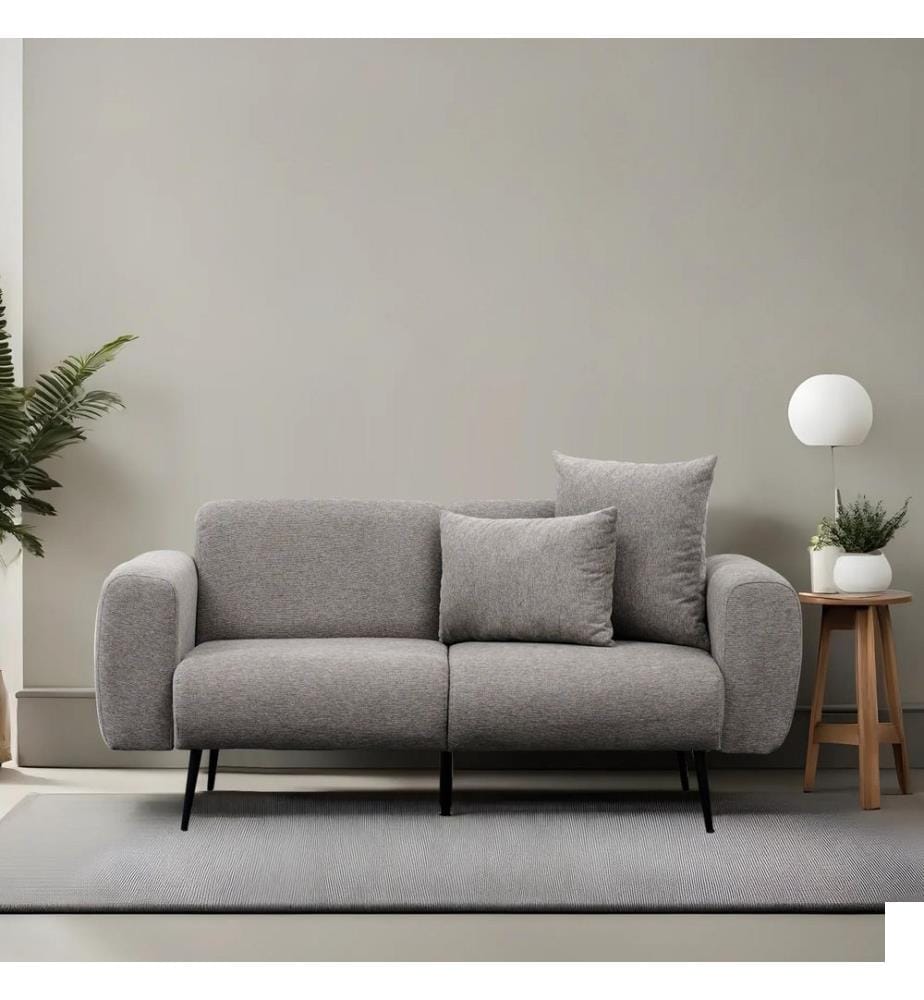 Canapé 2 places, gris clair, 100% hêtre, tissu : 100 % polyester (tissu chenillé texturé)