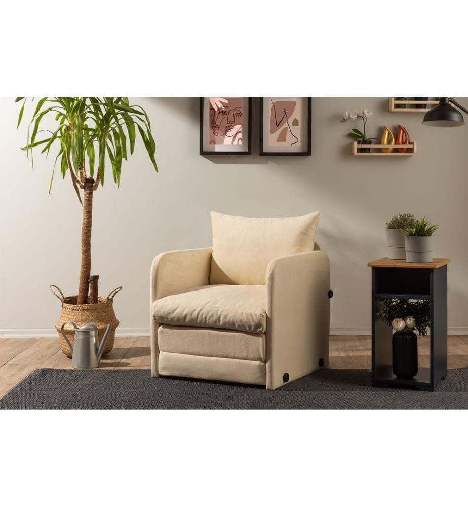Canapé-lit 1 place, crème, structure : 100 % MÉTAL, tissu : 100 % POLYESTER, pieds métalliques