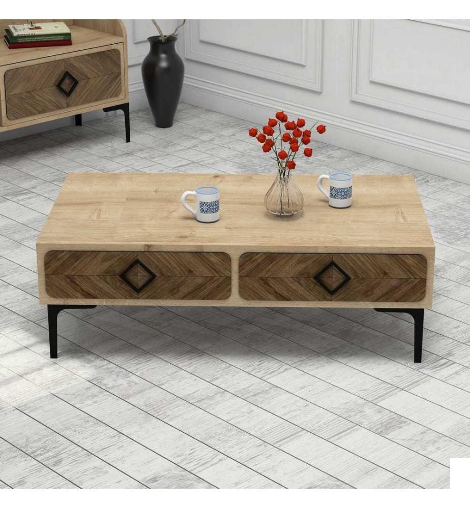 Chêne, Tables Basses, 34,6X105X60 cm, Assiette De Particules À Revêtement En Mélamine