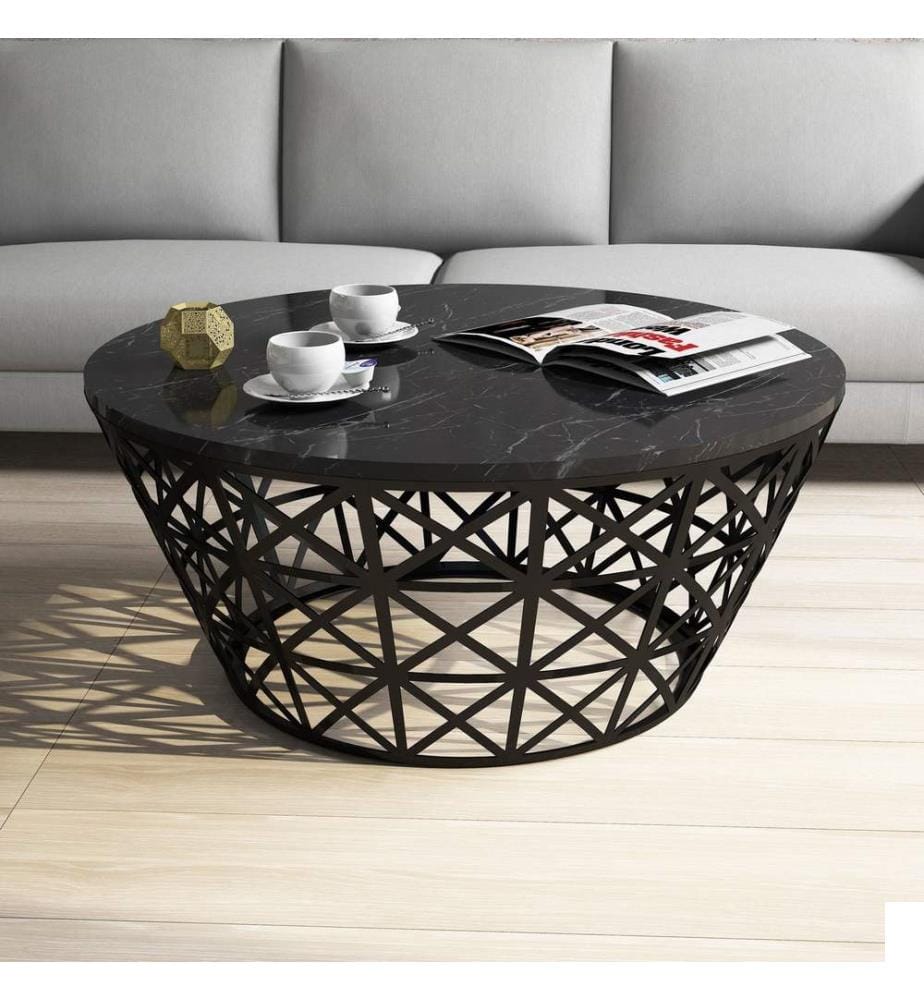 Noir, Tables Basses, 38X90X90 cm, Assiette De Particules Enrobée De Mélamine