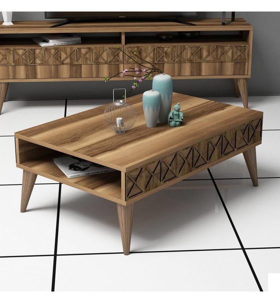 Couleur Noyer, Tables Basses, 34,6X90X60 cm, Plaque De Particules Enrobée De Mélamine