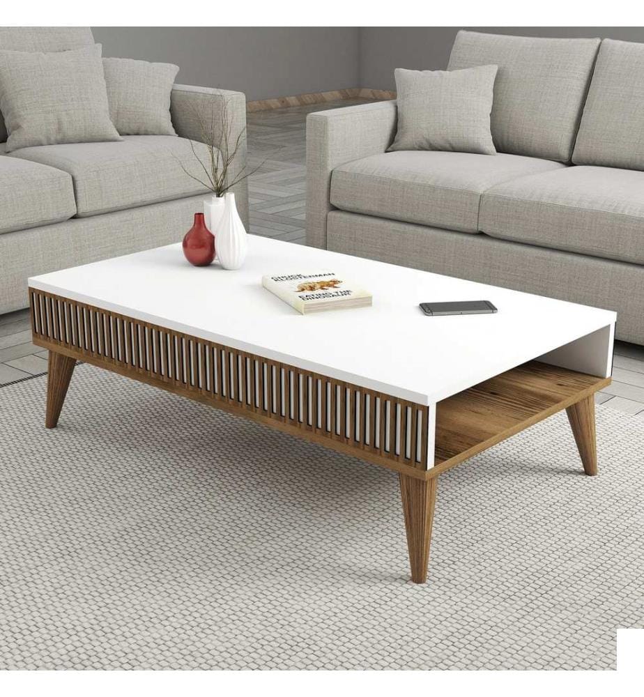Table basse, Noyer, Blanc, Panneau de particules mélaminé