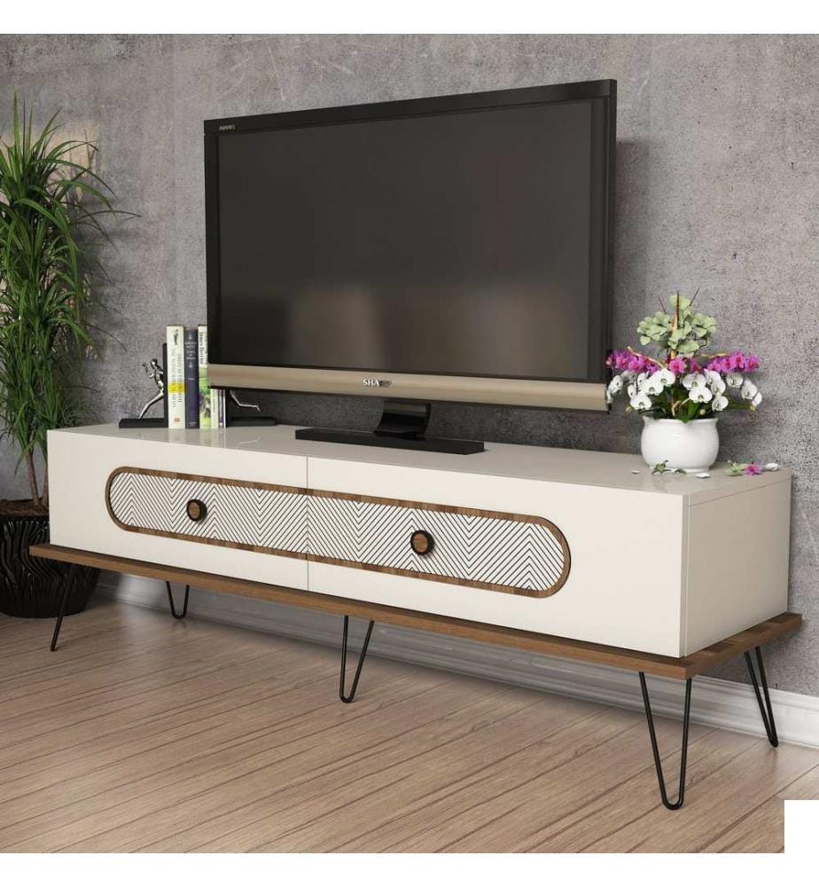 Crème, Armoires De Télévision, 45X145X40 cm, Plaque De Particules Enrobée De Mélamine