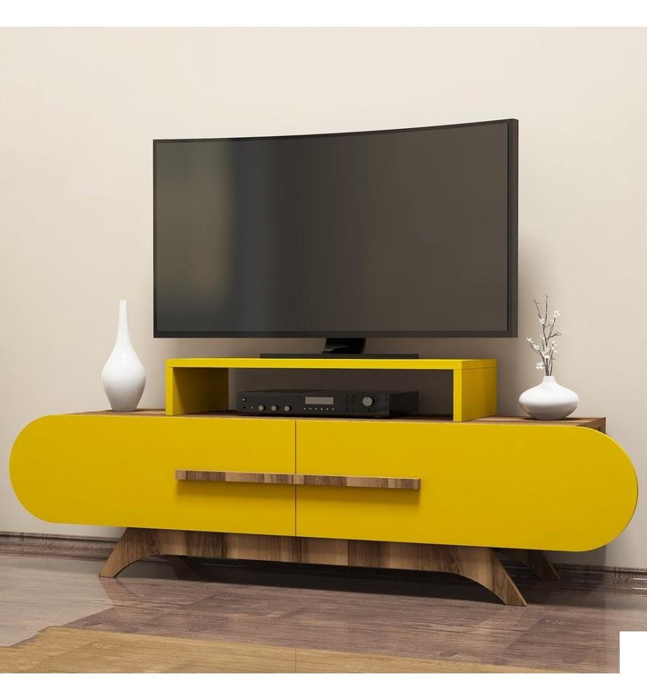 Couleur Noyer, Jaune, Armoires Tv, 49,8X145X36,8 cm, Plaque De Particules À Revêtement En Mélamine