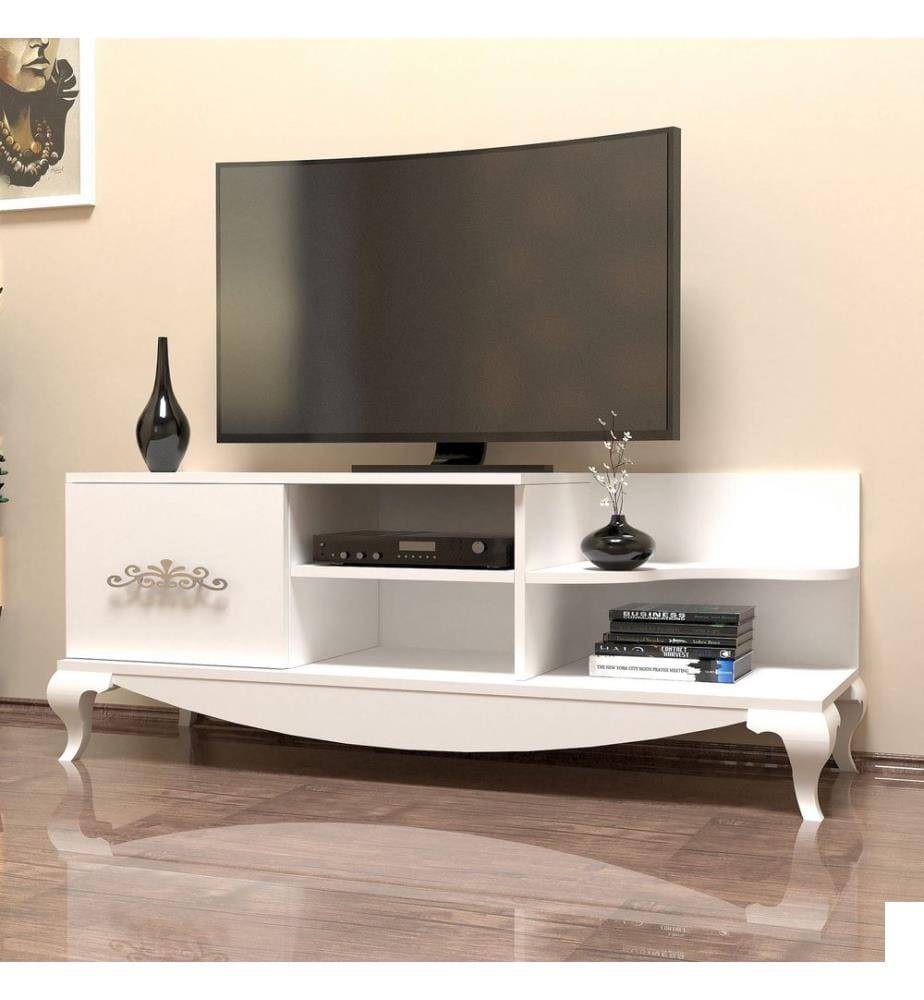 Blanc, Armoires Tv, 50,6X130X45 cm, Plaque De Particules Enrobée De Mélamine