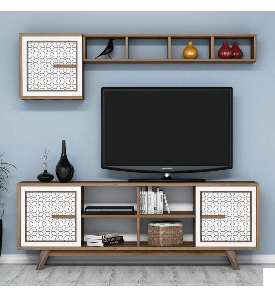 Couleur Noyer, Blanc, Armoires Tv, 56,2X160X35 cm, Plaque De Particules Enrobée De Mélamine
