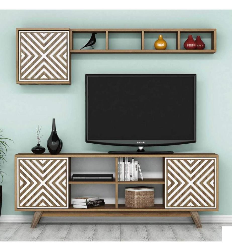 Couleur Noix, Blanc, Armoires Tv, 56,2X160X35 cm, Plaque De Particules À Revêtement En Mélamine