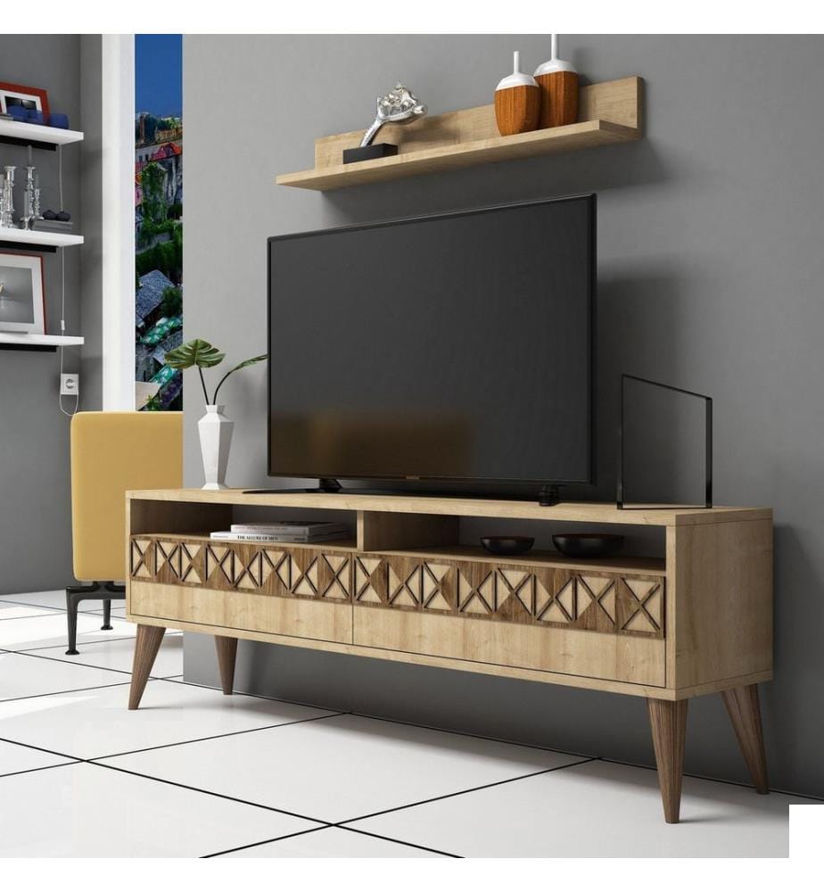 Couleur Chêne, Armoires De Télévision, 50X150X30 cm, Plaque De Particules Enrobée De Mélamine