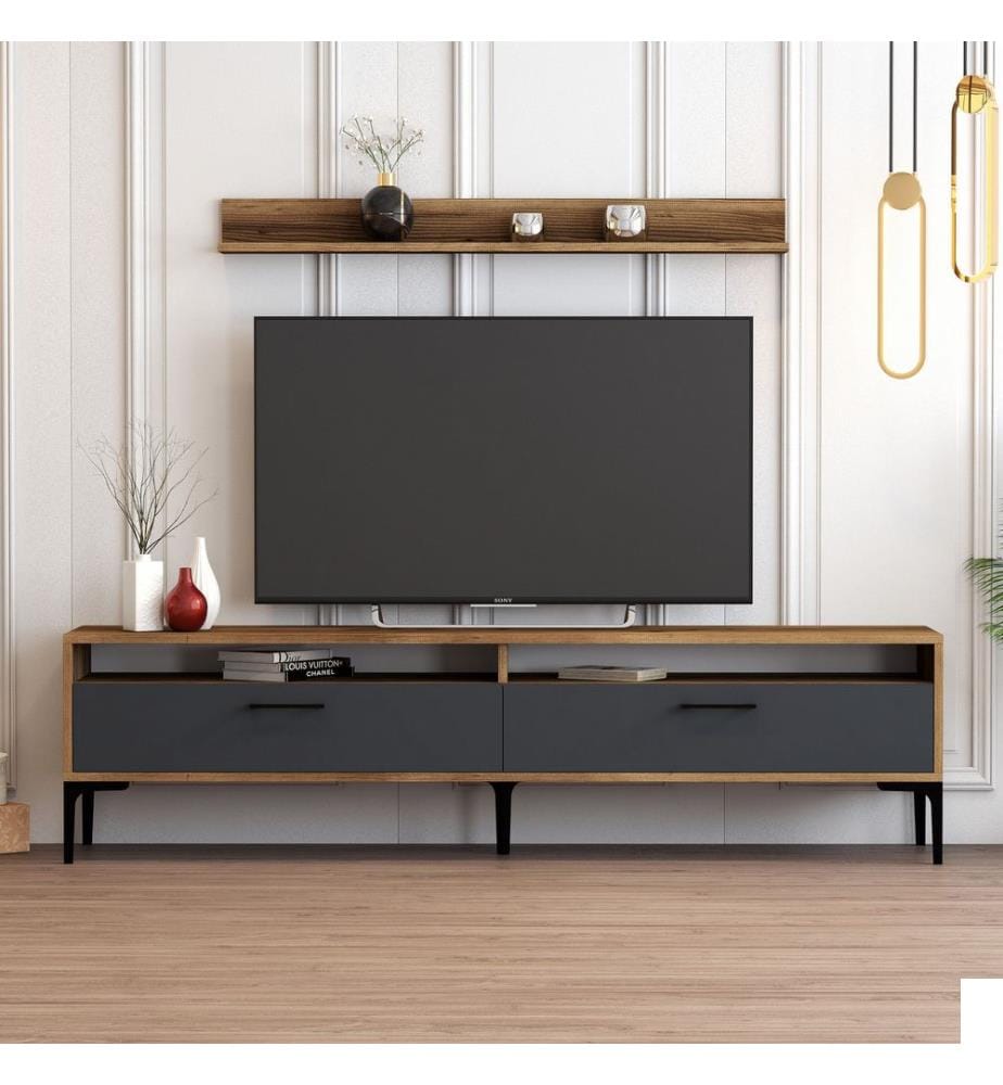 Couleur Noix, Anthracite, Armoires De Télévision, 47X180X35 cm, Plaque De Particules À Revêtement En Mélamine