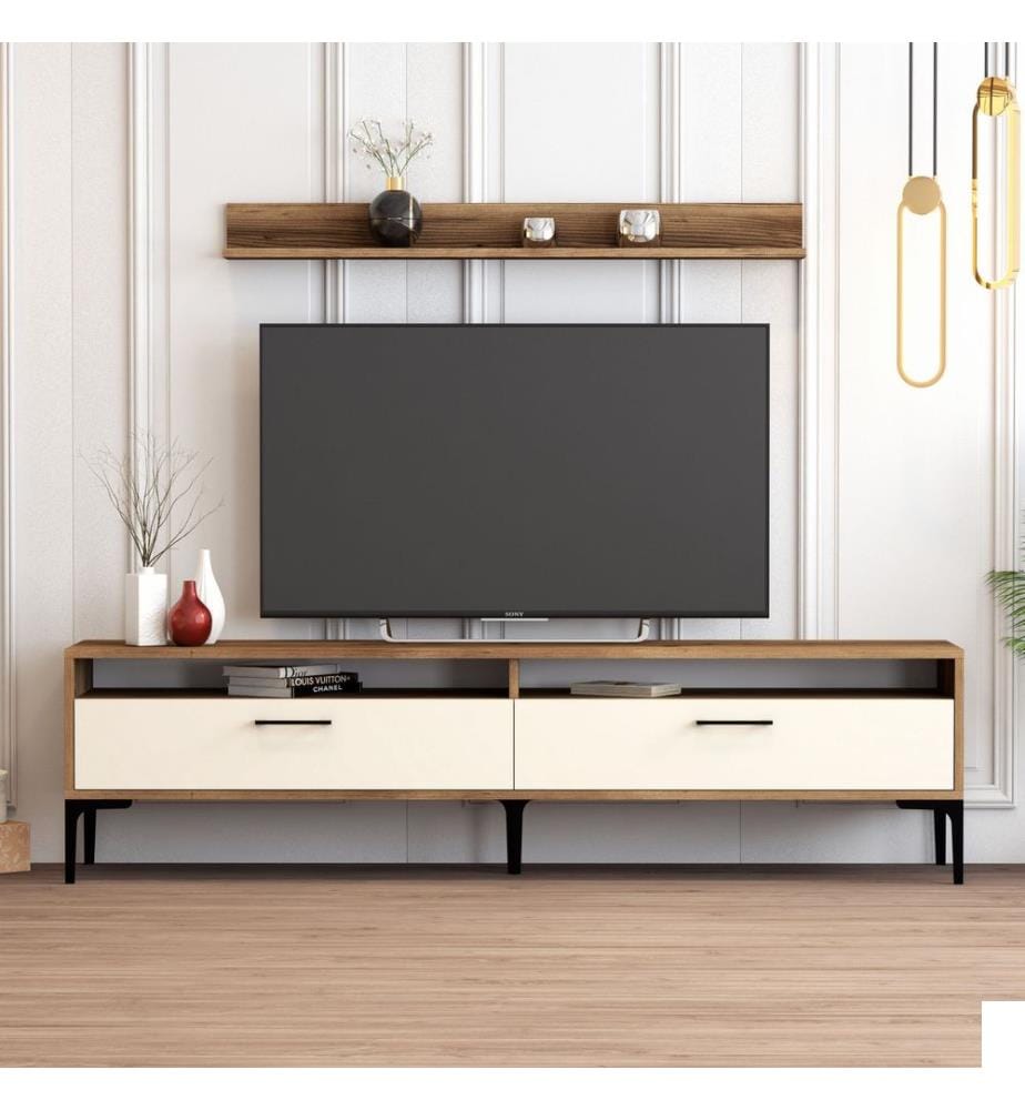 Couleur Noix, Crème, Armoires De Télévision, 47X180X35 cm, Plaque De Particules À Revêtement En Mélamine