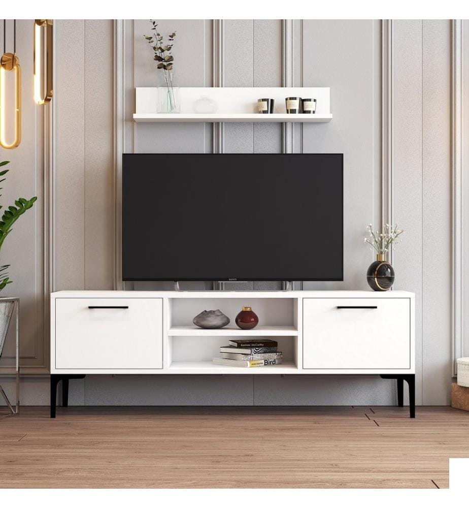 Meuble TV, Blanc, Panneau de particules mélaminé