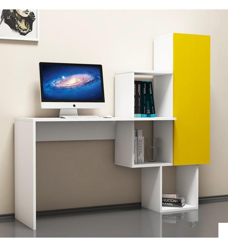 Blanc, Jaune, Tables Basses, 74,8X145X45 cm, Plaque De Particules À Revêtement En Mélamine