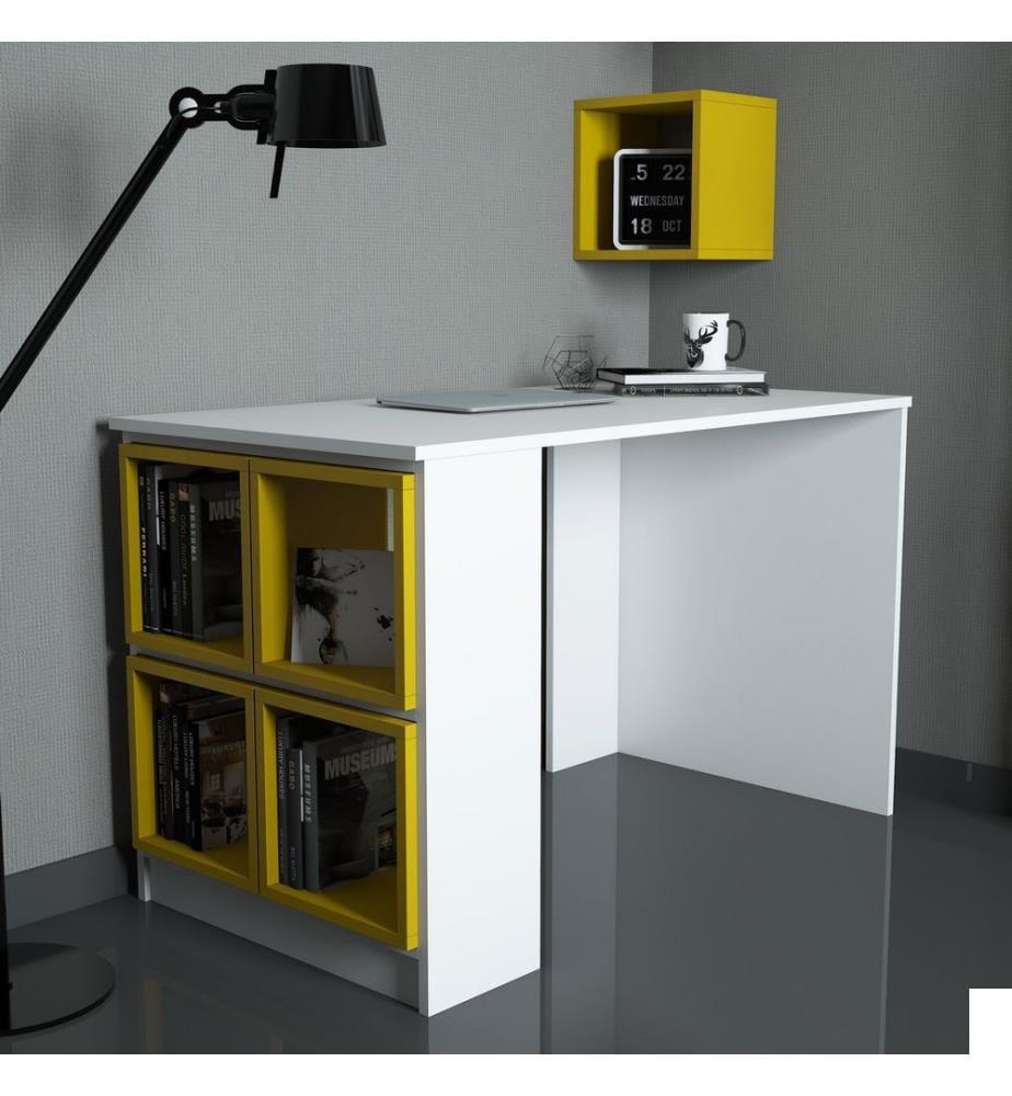 Blanc, Jaune, Tables Basses, 75X120X65 cm, Plaque De Particules Enrobée De Mélamine