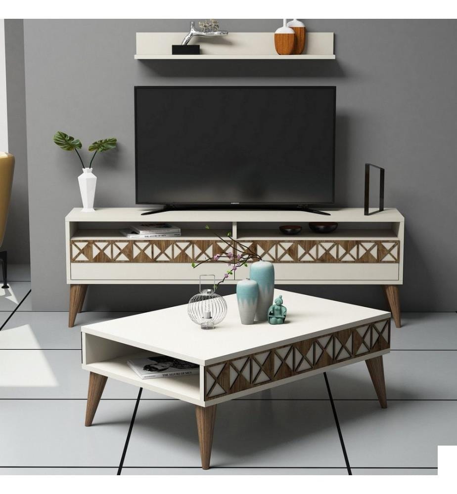 Crème, Salon, 50X150X30 cm, Plaque De Particules Enrobée De Mélamine