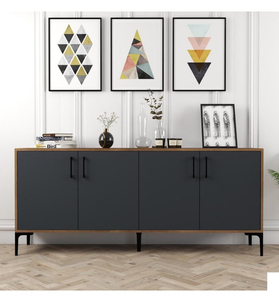 Couleur Noix, Anthracite, Coffres De Tiroirs, 78X180X35 cm, Plaque De Particules Enrobée De Mélamine