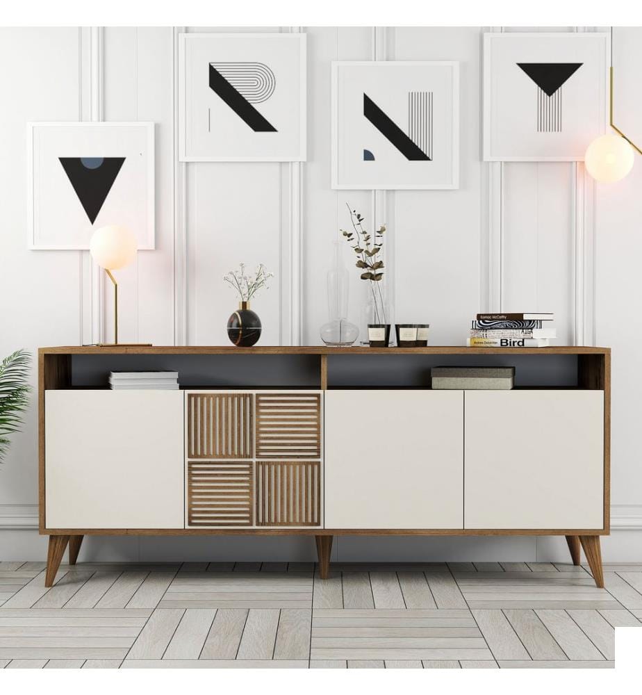 Couleur Noix, Crème, Coffres De Tiroirs, 78,6X180X35 cm, Plaque De Particules Enrobée De Mélamine