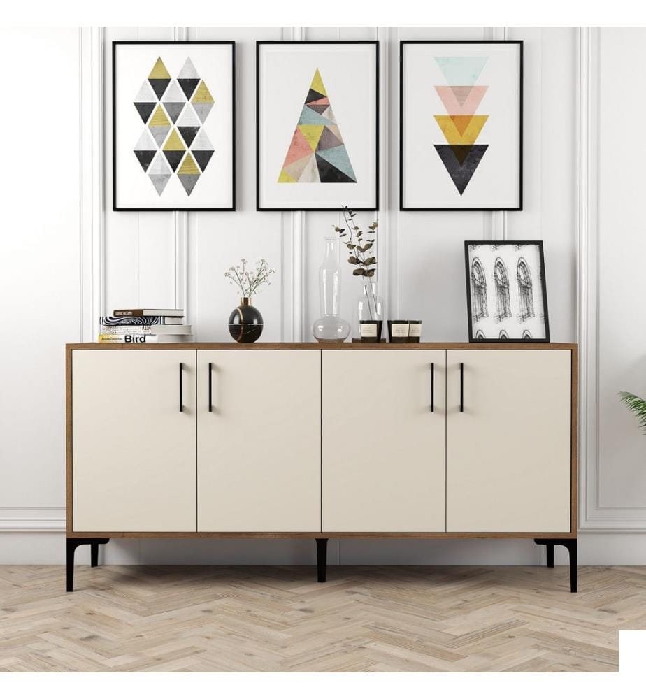 Couleur Noix, Crème, Coffres De Tiroirs, 78X160X35 cm, Plaque De Particules Enrobée De Mélamine