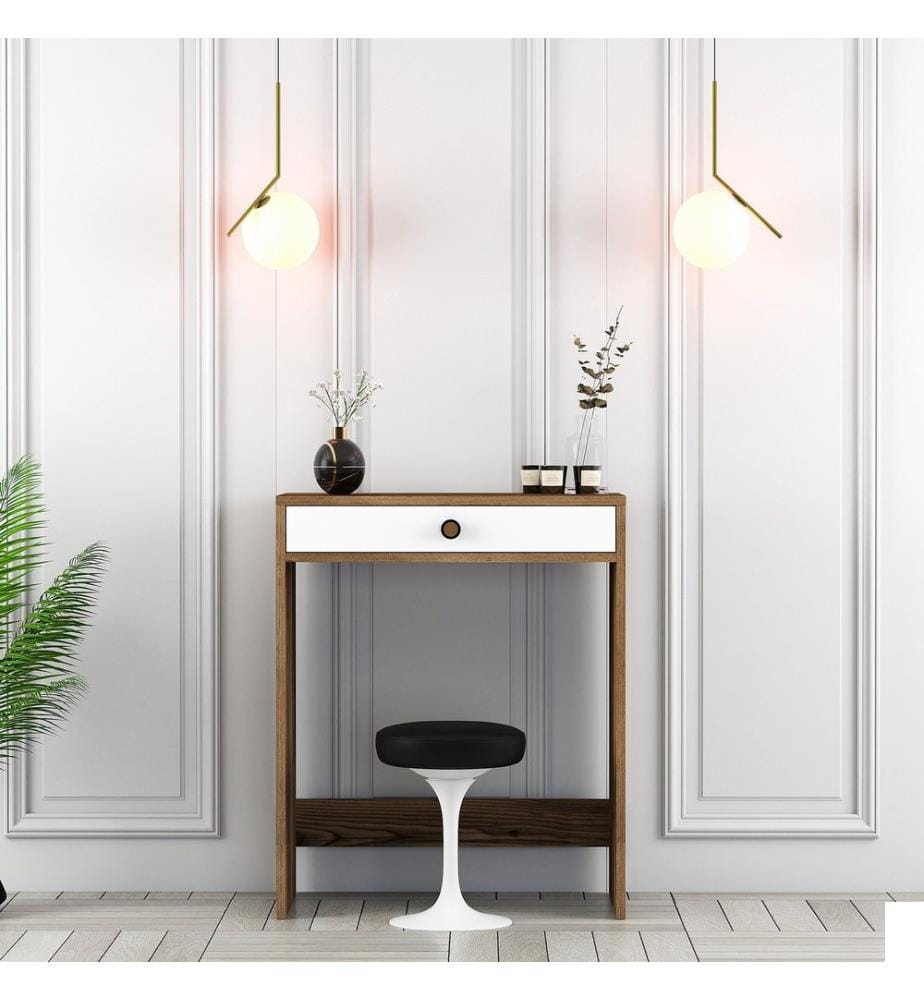 Table de maquillage, Noyer, Blanc, Panneau de particules mélaminé