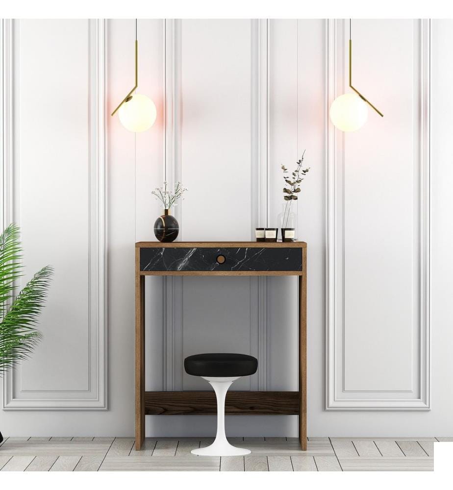 Table de maquillage, Noyer, Noir, Marbre, Panneau de particules mélaminé