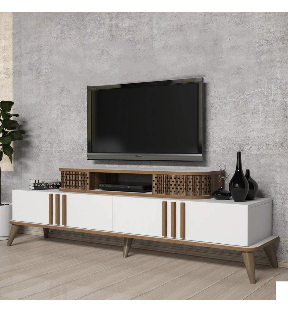 Meuble TV, Blanc, Panneau de particules mélaminé