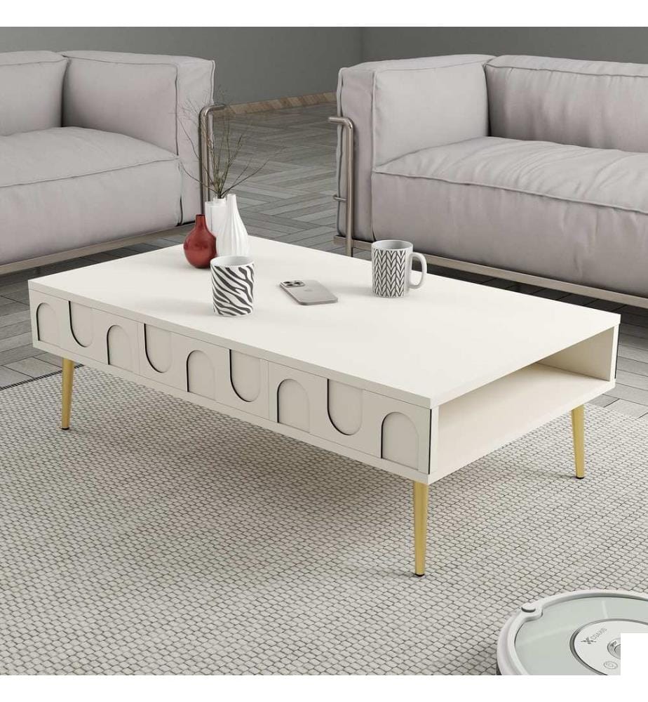 Table basse, crème, or, 100% Melamine Particle Board