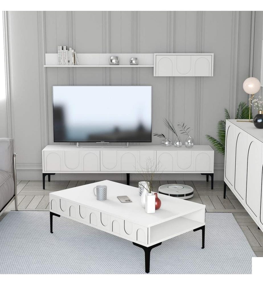 Ensemble de meubles de salon, blanc, noir, 100% Melamine Particle Board